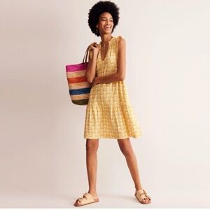 Boden Daisy Jersey Short Tier Dress, Ceylon Yellow Pineapple Geo Design size 6